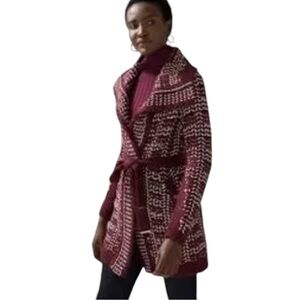 WHBM Chunky Long Cardigan Sweater Burgundy
